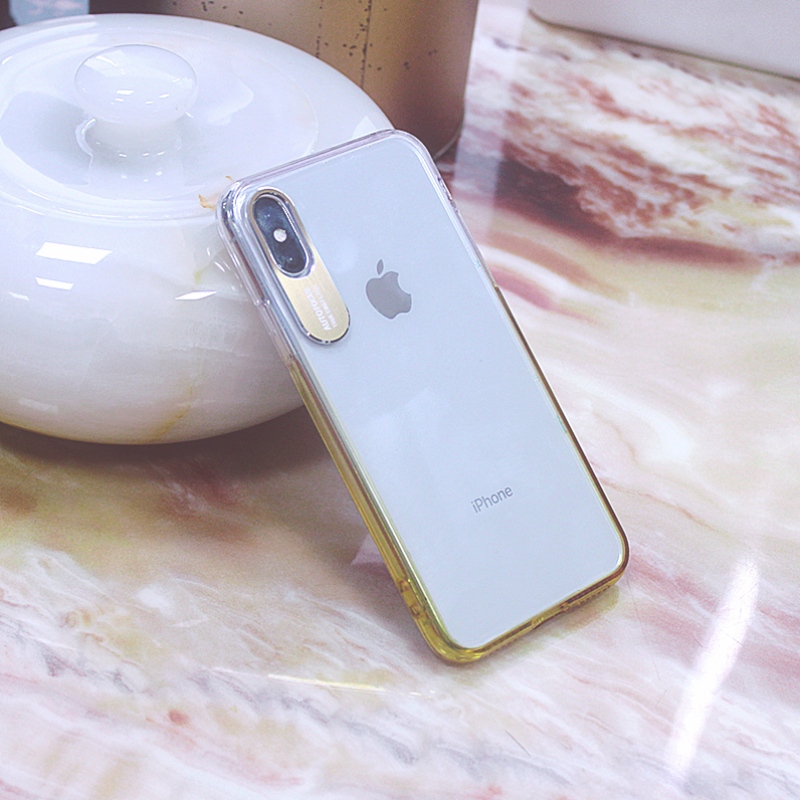 Färg gradvis föränderliga mobiltelefon fodral för iPhone X \/ XS med metall kameraskydd